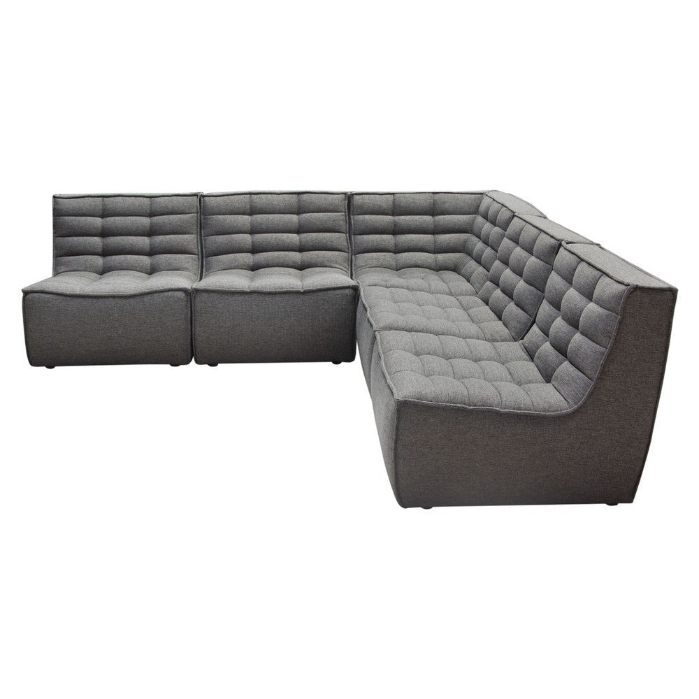 Ema 5pc L Shape Modular Sectional Corner Sofa | Grid Tufted Gray Polyester BM338765