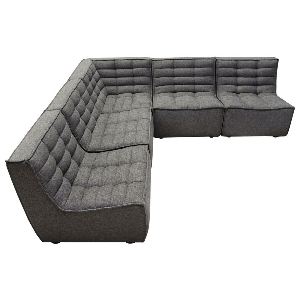 Ema 5pc L Shape Modular Sectional Corner Sofa | Grid Tufted Gray Polyester BM338765