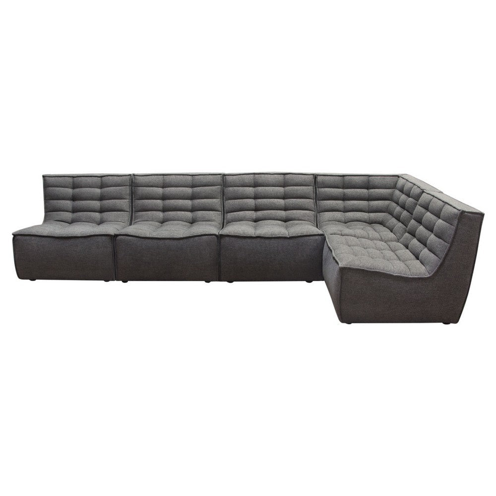 Ema 5pc L Shape Modular Sectional Corner Sofa | Grid Tufted Gray Polyester BM338765
