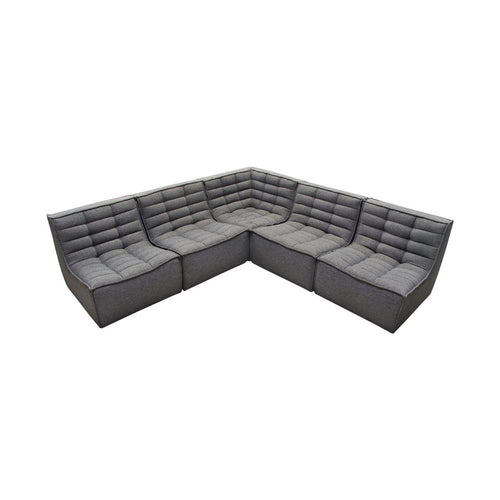 Ema 5pc L Shape Modular Sectional Corner Sofa | Grid Tufted Gray Polyester