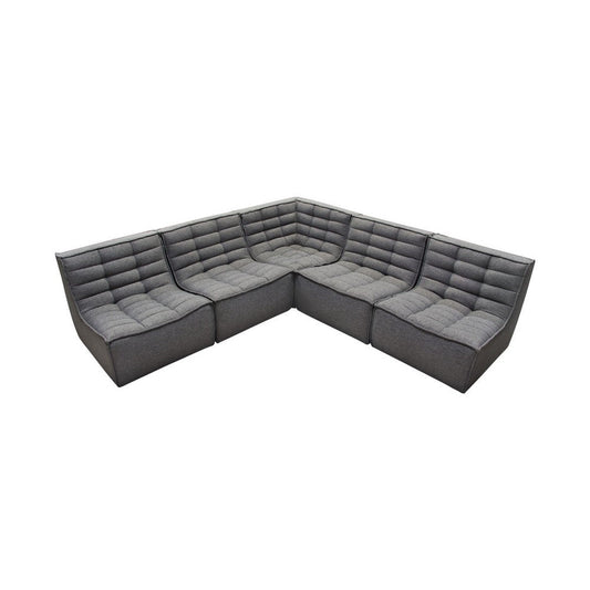 Ema 5pc L Shape Modular Sectional Corner Sofa | Grid Tufted Gray Polyester