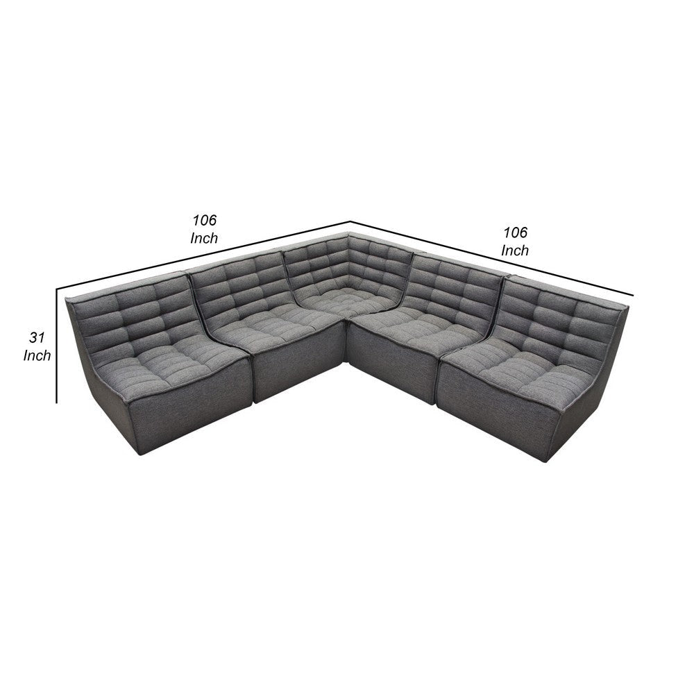 Ema 5pc L Shape Modular Sectional Corner Sofa | Grid Tufted Gray Polyester BM338765
