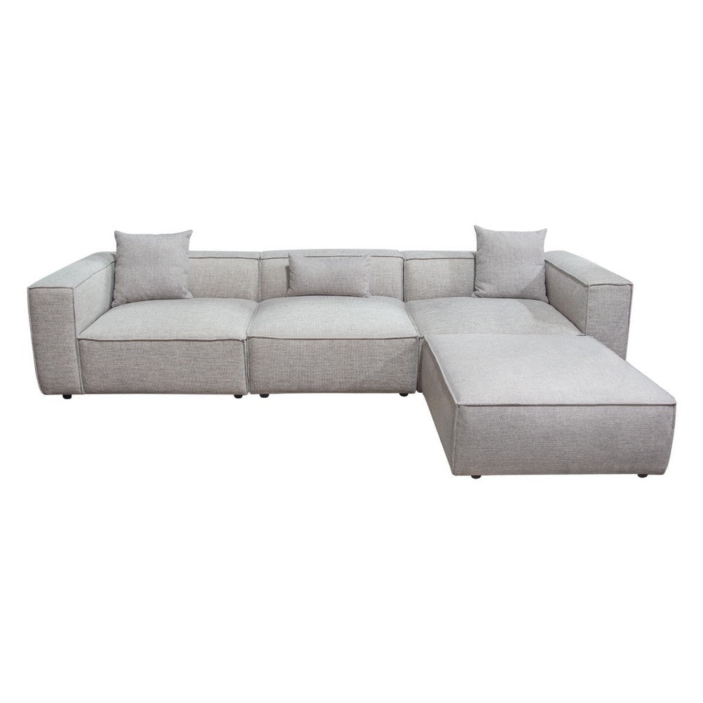 Daro 4pc Modular Sofa with Chaise | 3 Pillows | Barley Gray Polyester BM338768