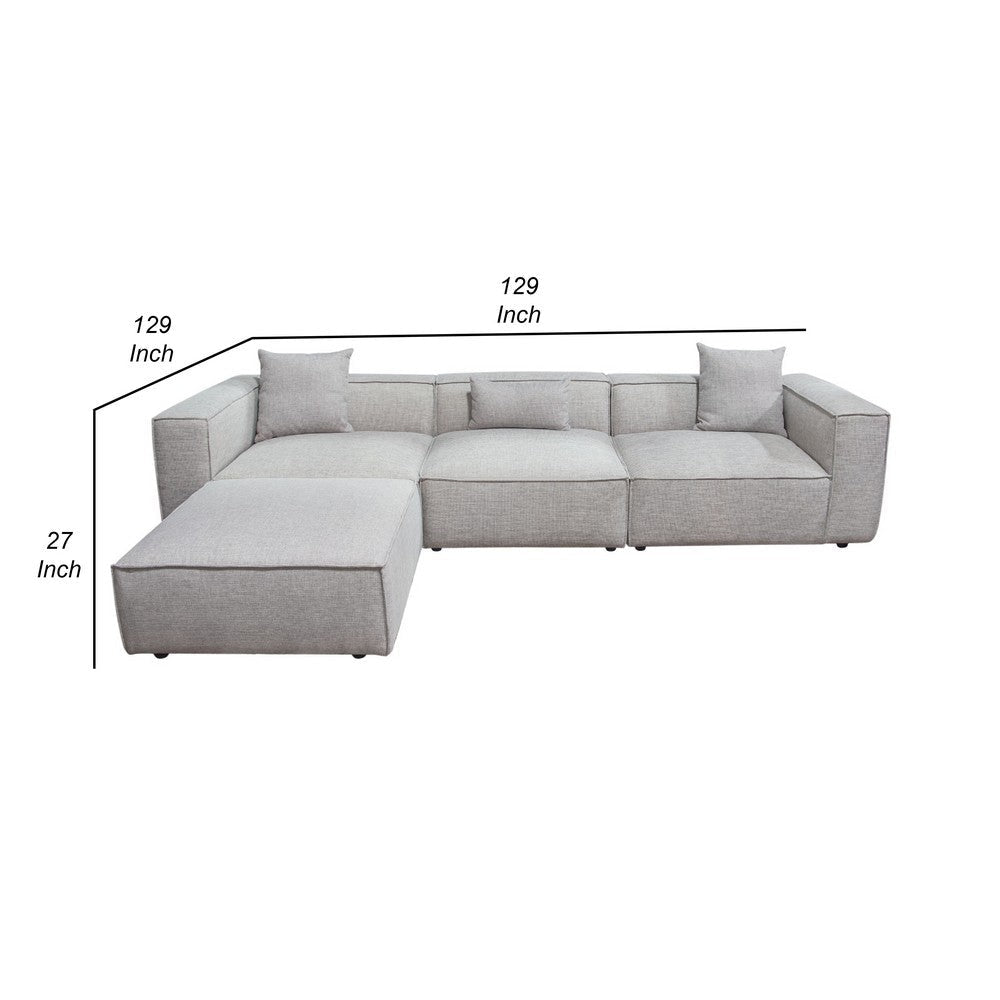 Daro 4pc Modular Sofa with Chaise | 3 Pillows | Barley Gray Polyester BM338768