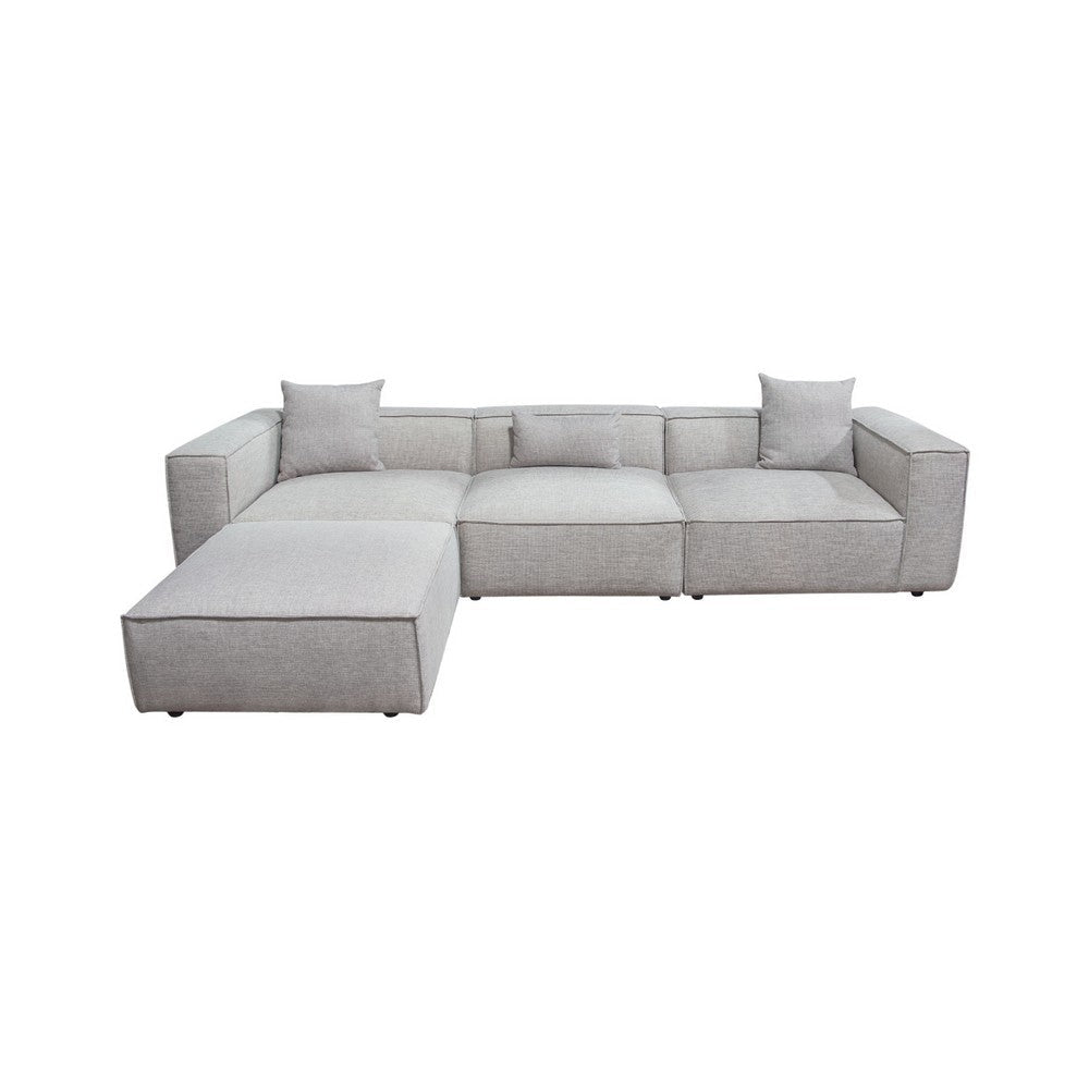 Daro 4pc Modular Sofa with Chaise | 3 Pillows | Barley Gray Polyester BM338768