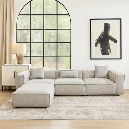 Daro 4pc Modular Sofa with Chaise | 3 Pillows | Barley Gray Polyester
