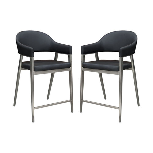 Arie Counter Height Chair Set of 2 | Black Faux Leather Seat and Back