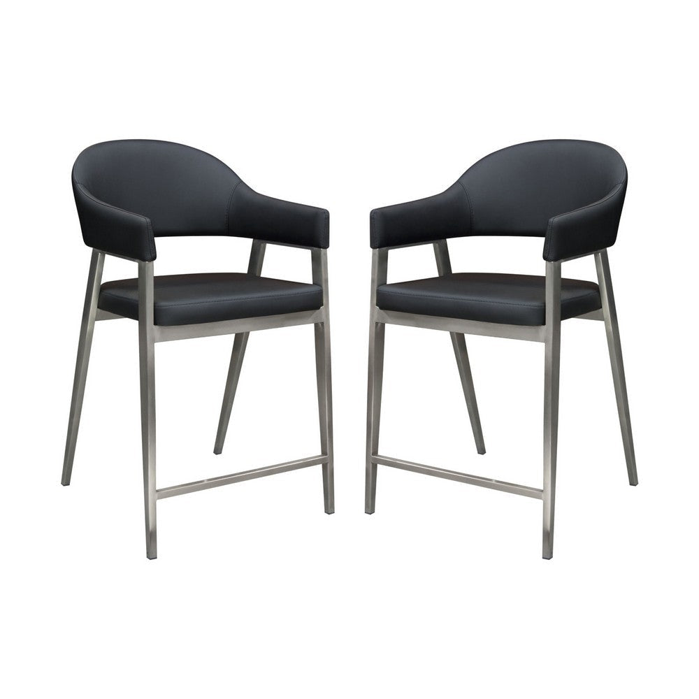 Arie Counter Height Chair Set of 2 | Black Faux Leather Seat and Back