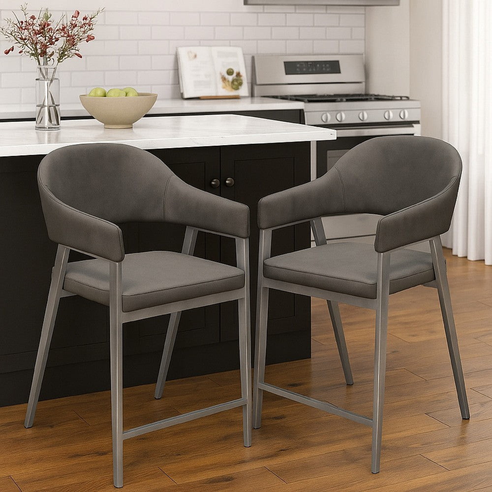 Arie Counter Height Chair Set of 2 | Gray Faux Leather Seat and Back