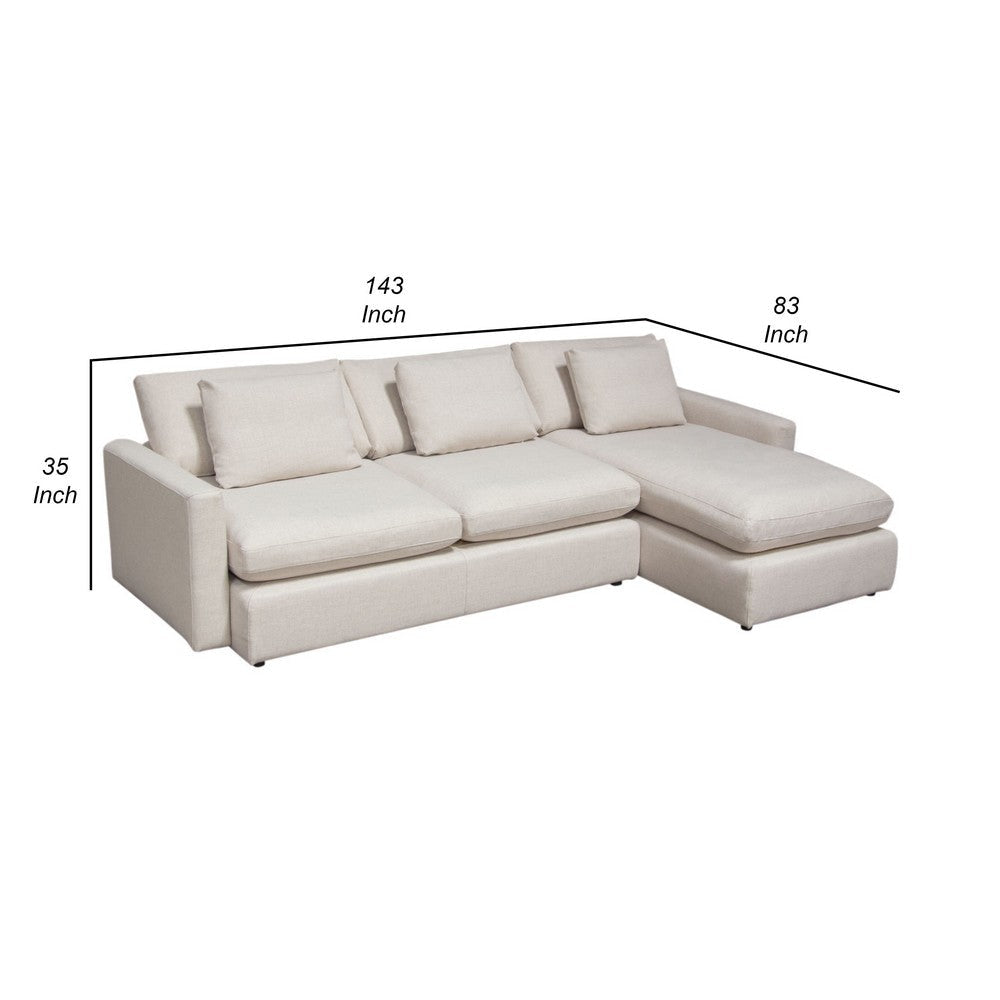 Arcy 2pc Sectional Sofa w Reversible Chaise | 3 Pillows | Cream White BM338771