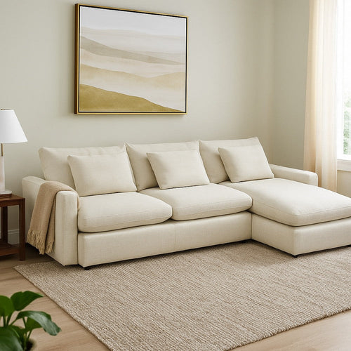 Arcy 2pc Sectional Sofa w Reversible Chaise | 3 Pillows | Cream White
