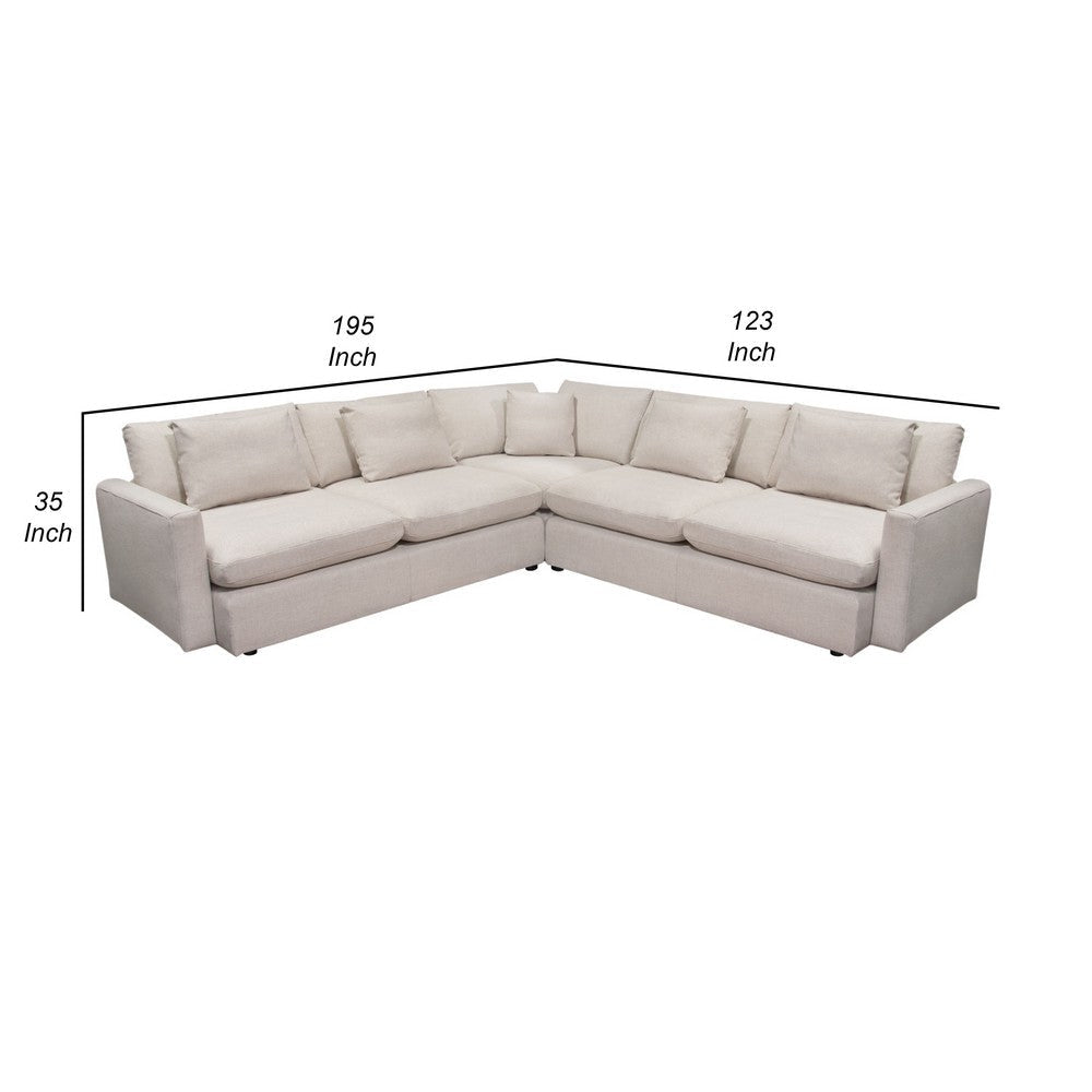 Arcy 3pc Sectional Sofa w Square Corner Chair | 5 Pillows | Cream White BM338772
