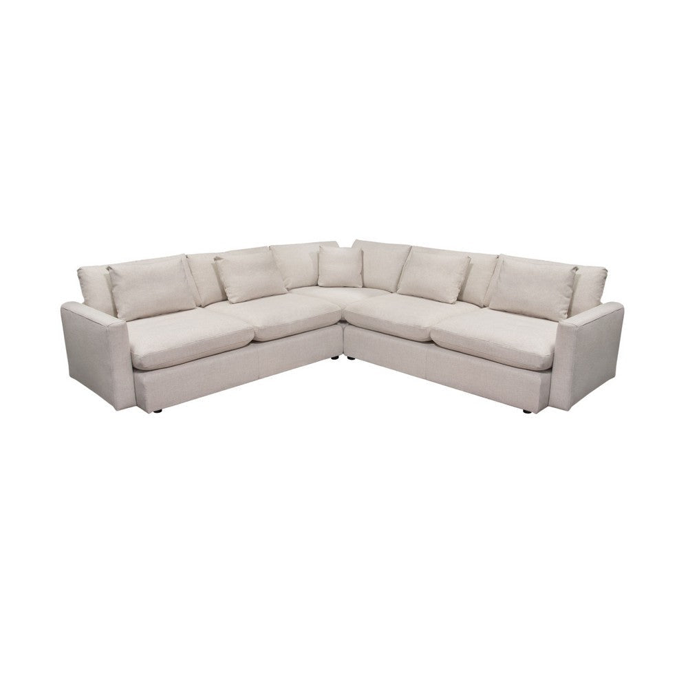 Arcy 3pc Sectional Sofa w Square Corner Chair | 5 Pillows | Cream White BM338772