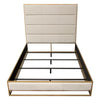 Chek Queen Size Bed w Channel Tufted Upholstery | Sand Brown | Gold Metal BM338773