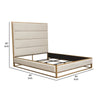 Chek Queen Size Bed w Channel Tufted Upholstery | Sand Brown | Gold Metal BM338773