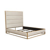 Chek Queen Size Bed w Channel Tufted Upholstery | Sand Brown | Gold Metal BM338773