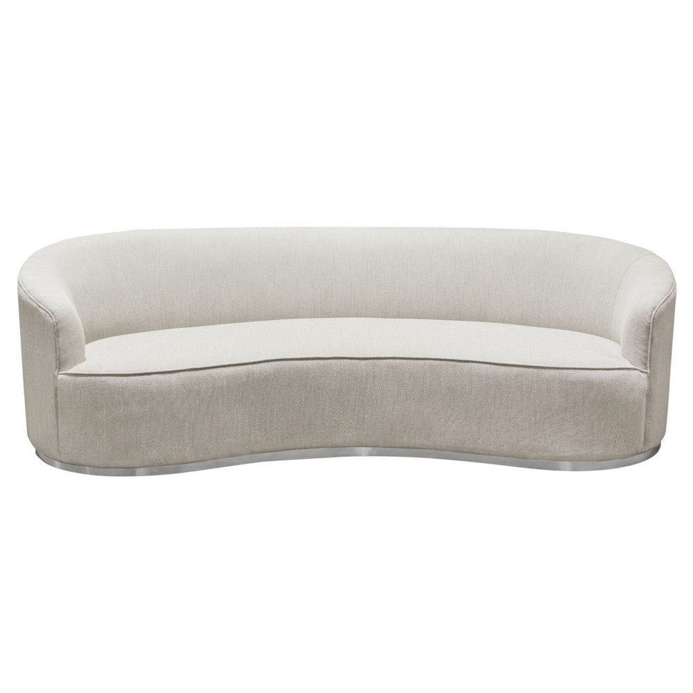 Riha Sofa | 97’’ Retro Curved | 4 Pillows | Cream White Velvet | Brushed Gold Trim BM338777