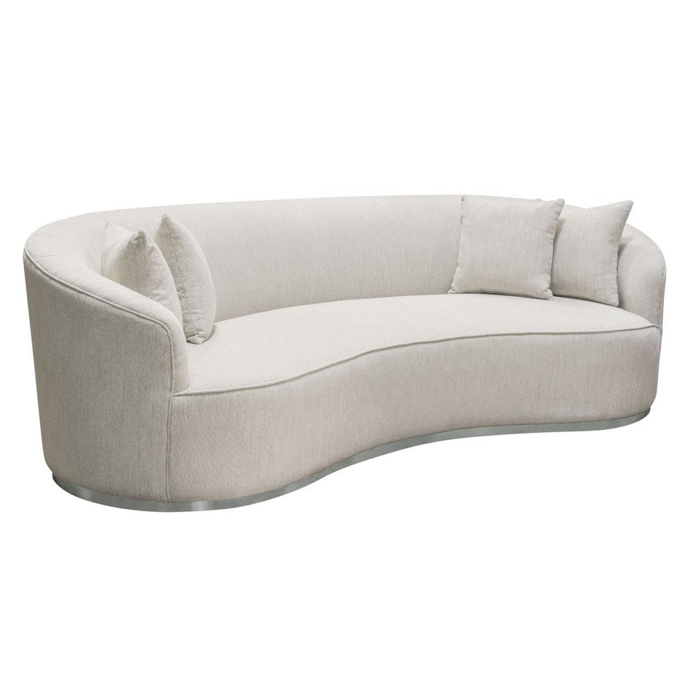 Riha Sofa | 97’’ Retro Curved | 4 Pillows | Cream White Velvet | Brushed Gold Trim BM338777