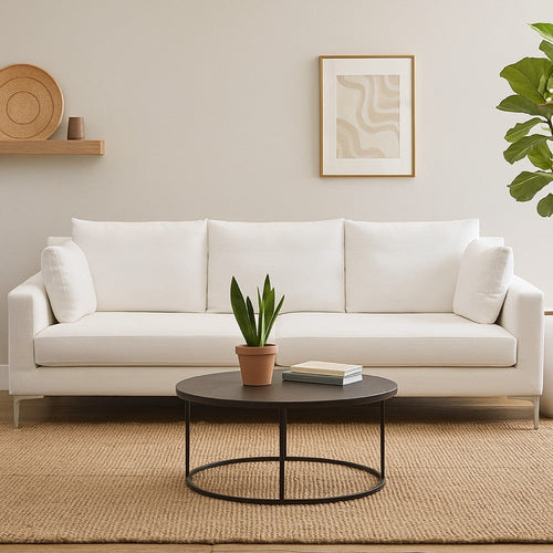 Boa Sofa | 2 Throw Pillows | Modern Loose Back White Linen 95"