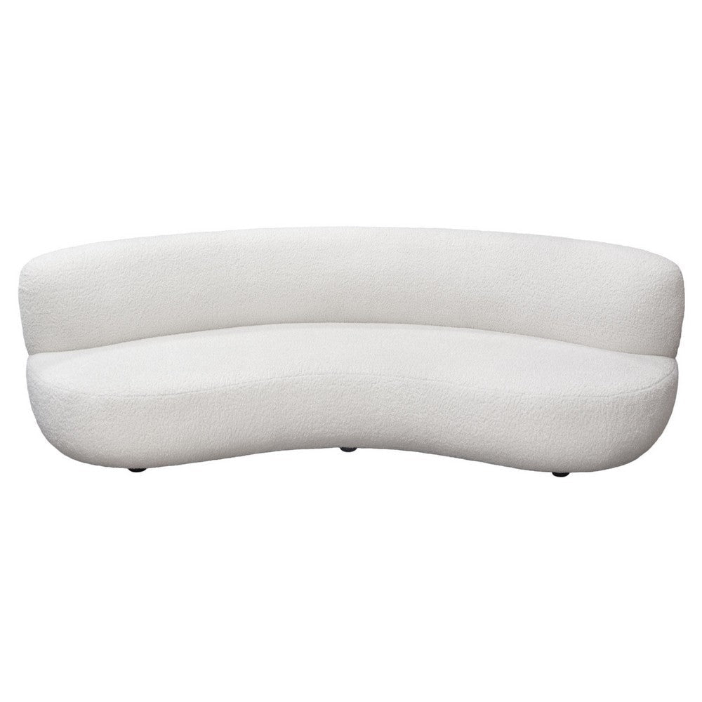 Simy Curved Sofa | 104’’ | White Faux Sheepskin Fabric | Black Metal Legs BM338779