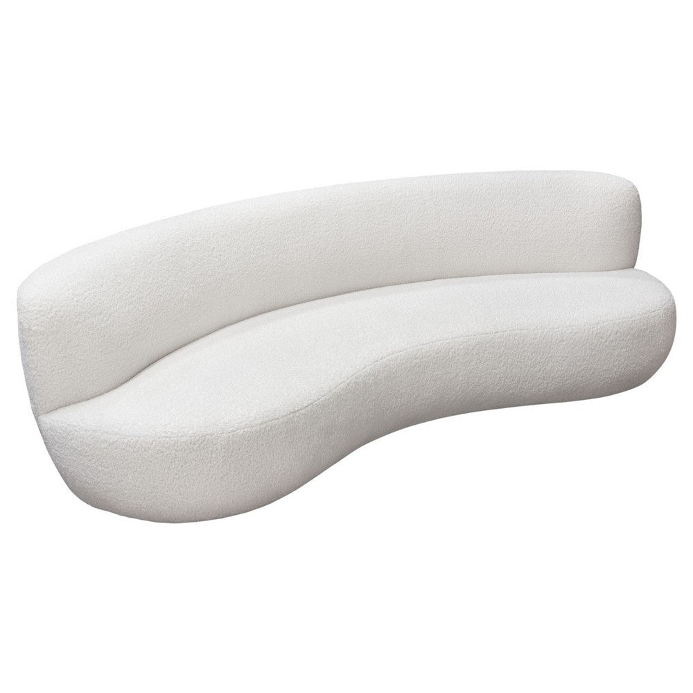 Simy Curved Sofa | 104’’ | White Faux Sheepskin Fabric | Black Metal Legs BM338779