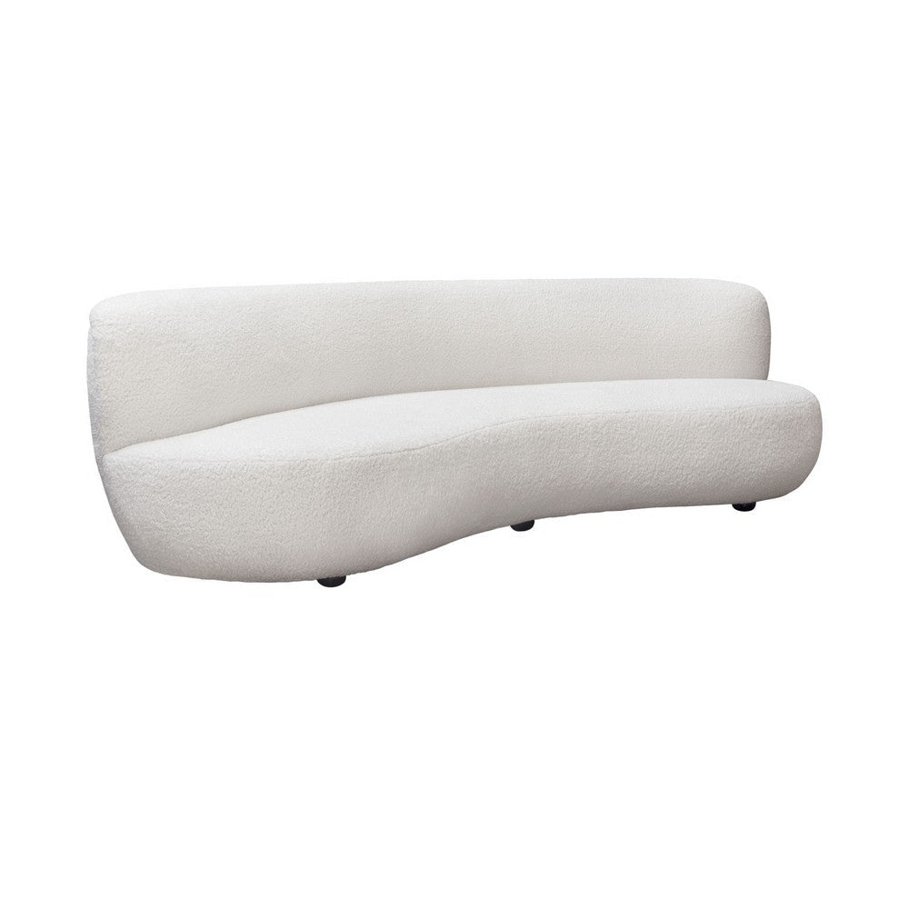 Simy Curved Sofa | 104’’ | White Faux Sheepskin Fabric | Black Metal Legs BM338779