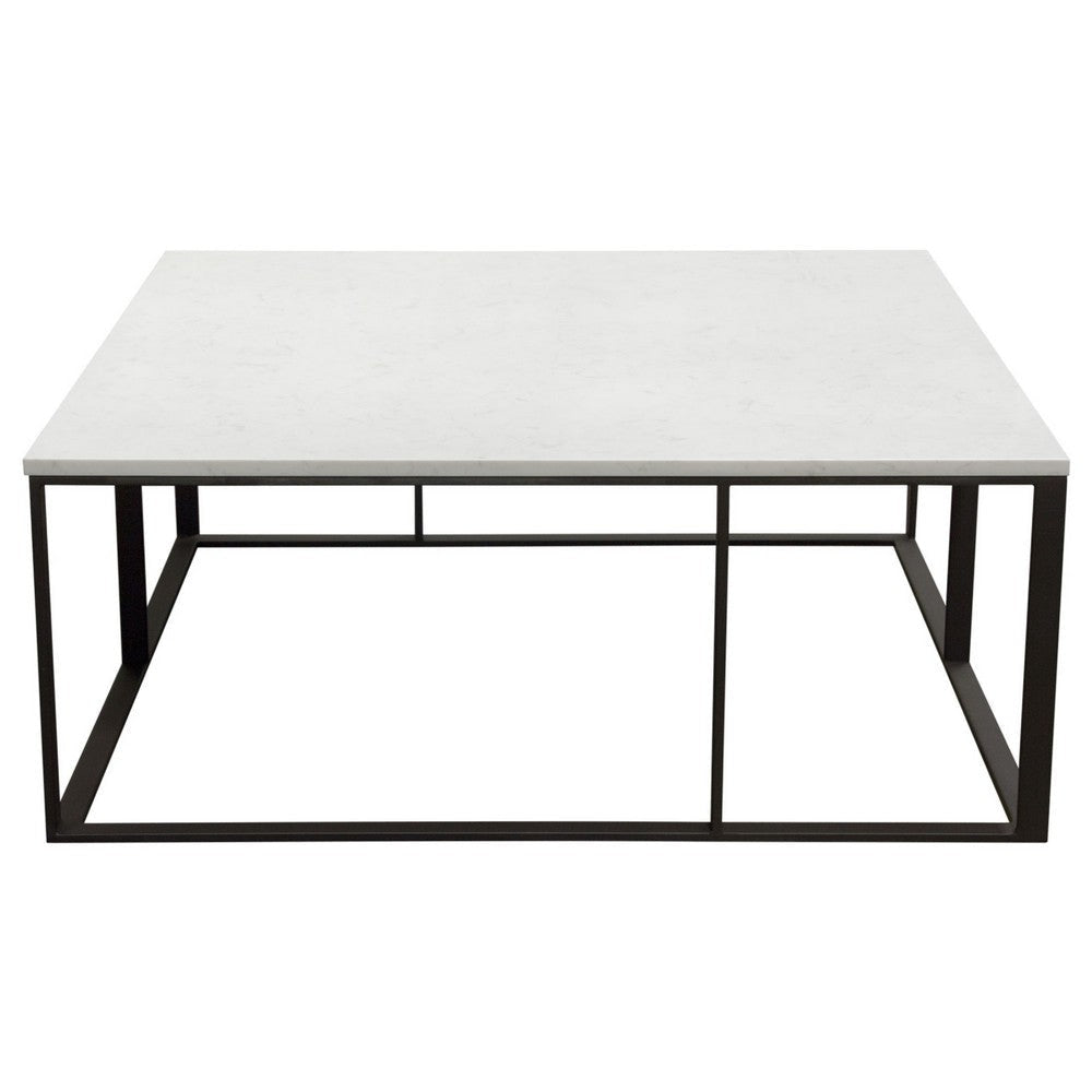 Lify Cocktail Coffee Table | Modern 39’’ Square White Marble Top | Black Base BM338780