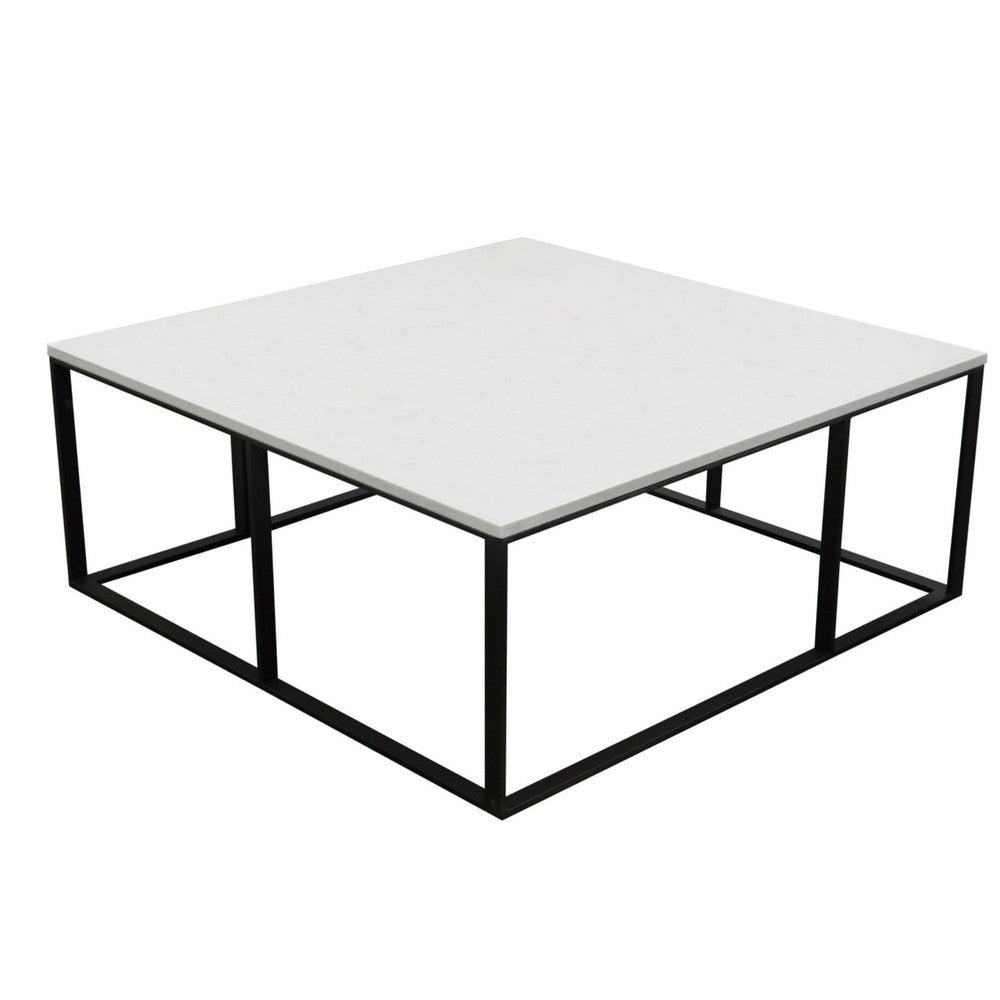 Lify Cocktail Coffee Table | Modern 39’’ Square White Marble Top | Black Base BM338780