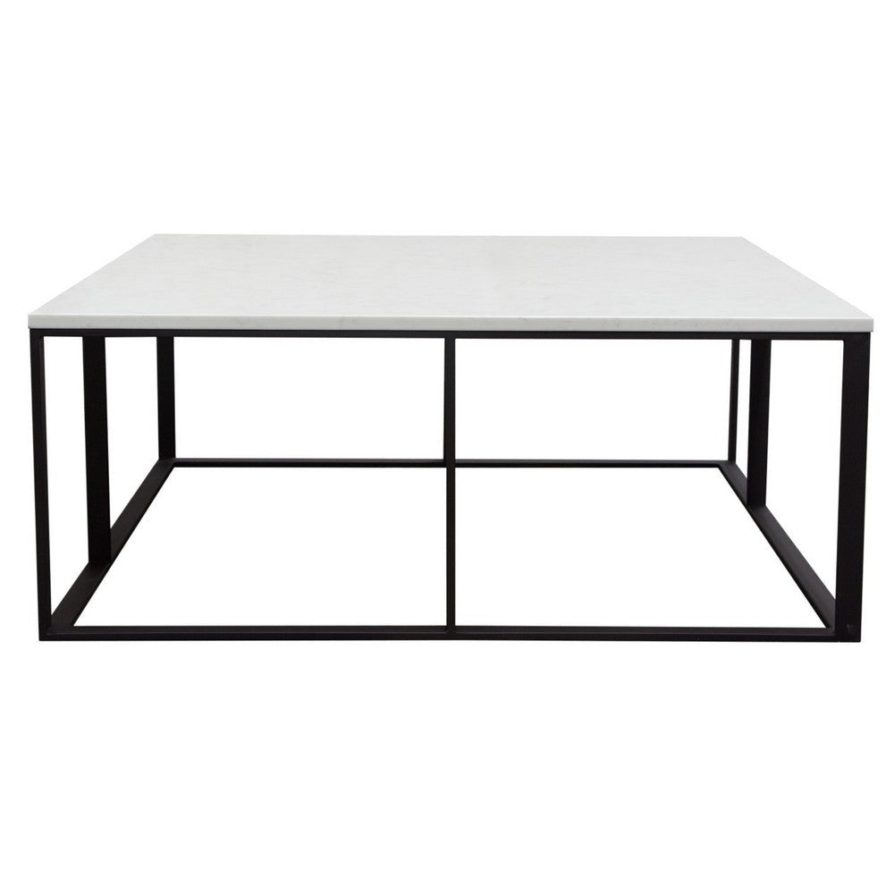 Lify Cocktail Coffee Table | Modern 39’’ Square White Marble Top | Black Base BM338780