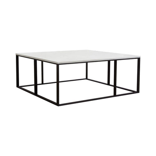 Lify Cocktail Coffee Table | Modern 39" Square White Marble Top | Black Base