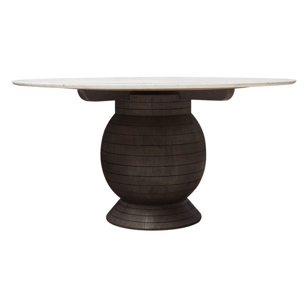 Hizy Dining Table | 60’’ | Round White Marble Top | Acacia Wood Base BM338781