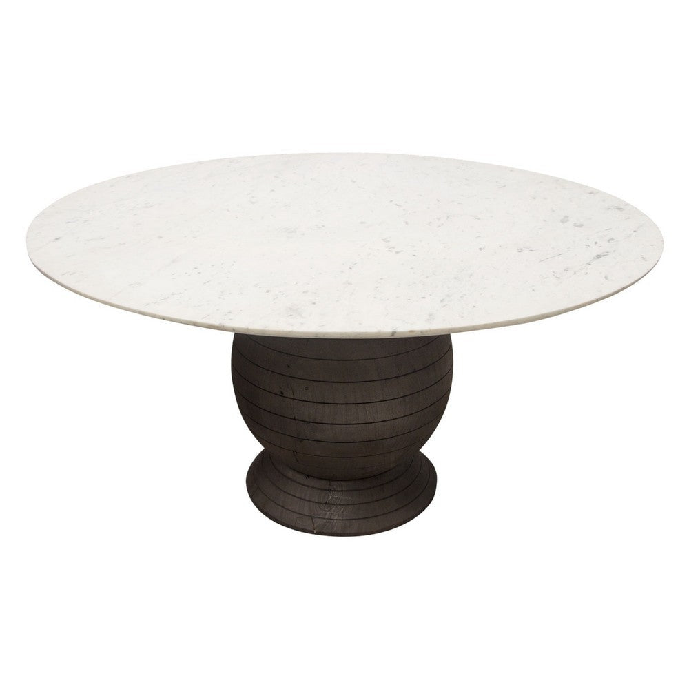 Hizy Dining Table | 60’’ | Round White Marble Top | Acacia Wood Base BM338781