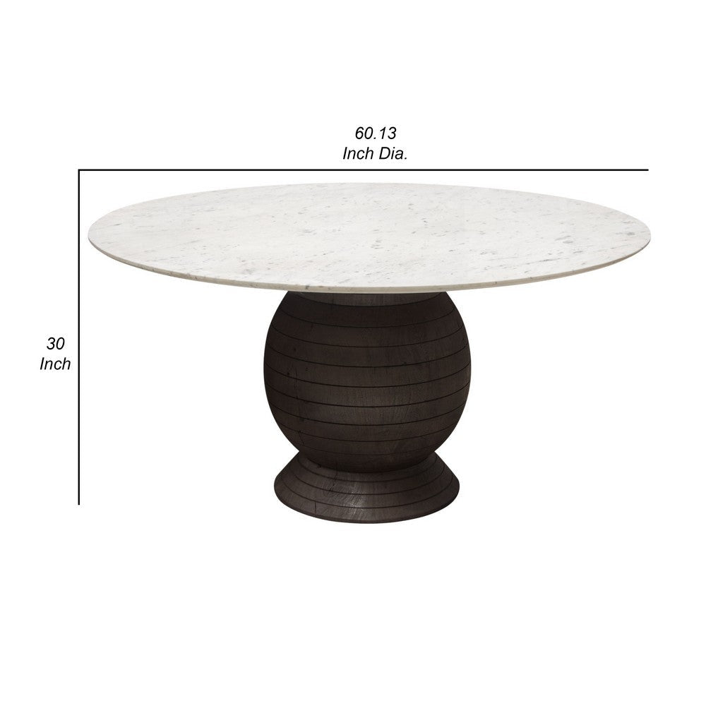 Hizy Dining Table | 60’’ | Round White Marble Top | Acacia Wood Base BM338781