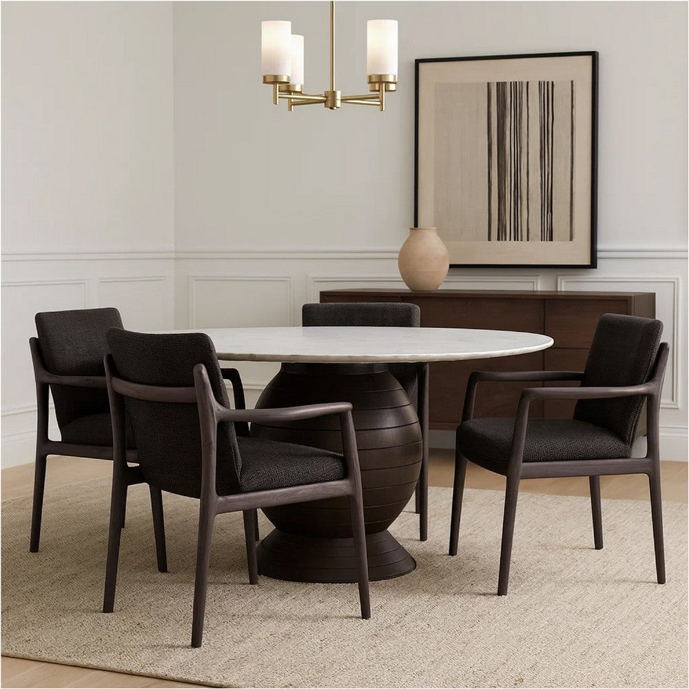 Hizy Dining Table | 60" | Round White Marble Top | Acacia Wood Base