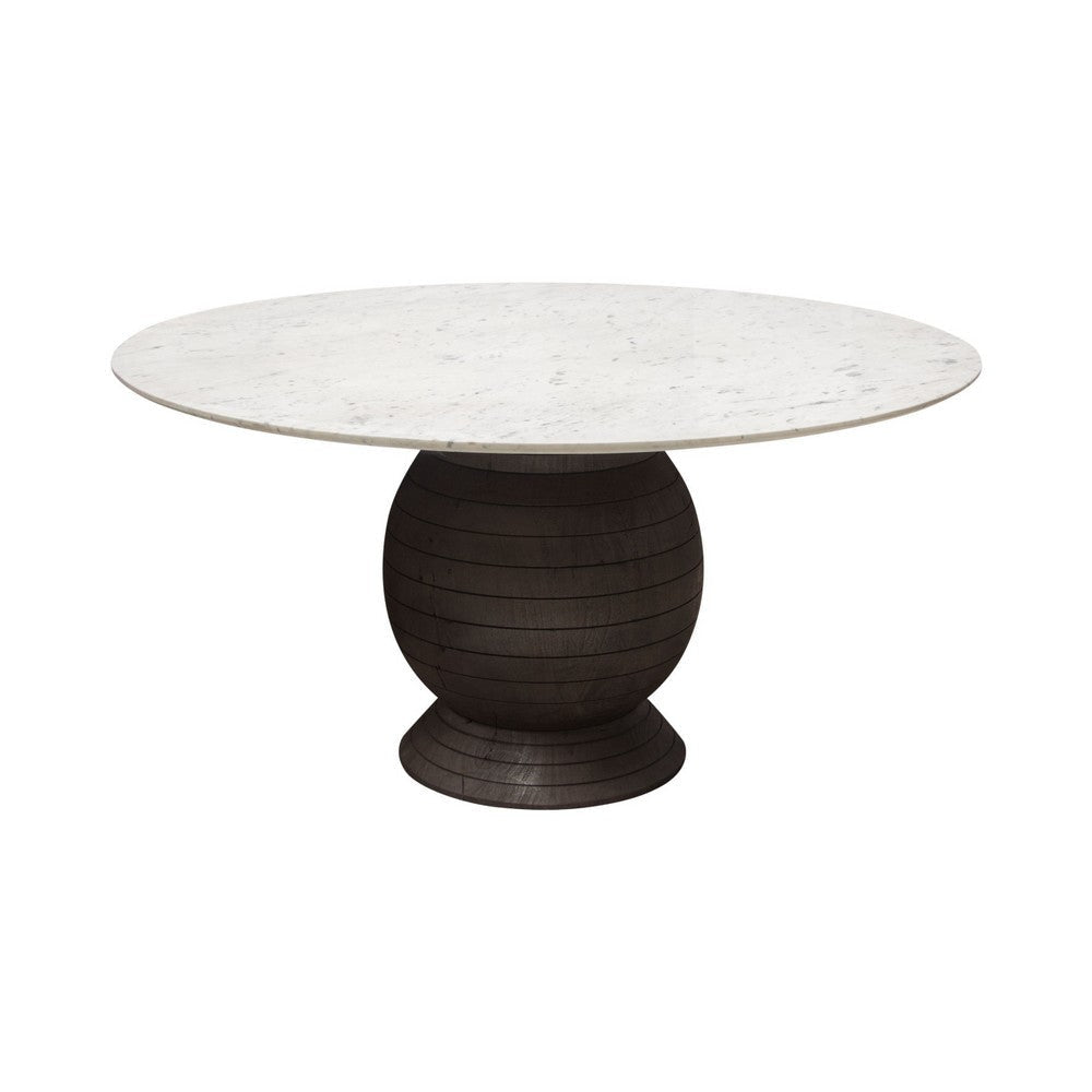 Hizy Dining Table | 60" | Round White Marble Top | Acacia Wood Base