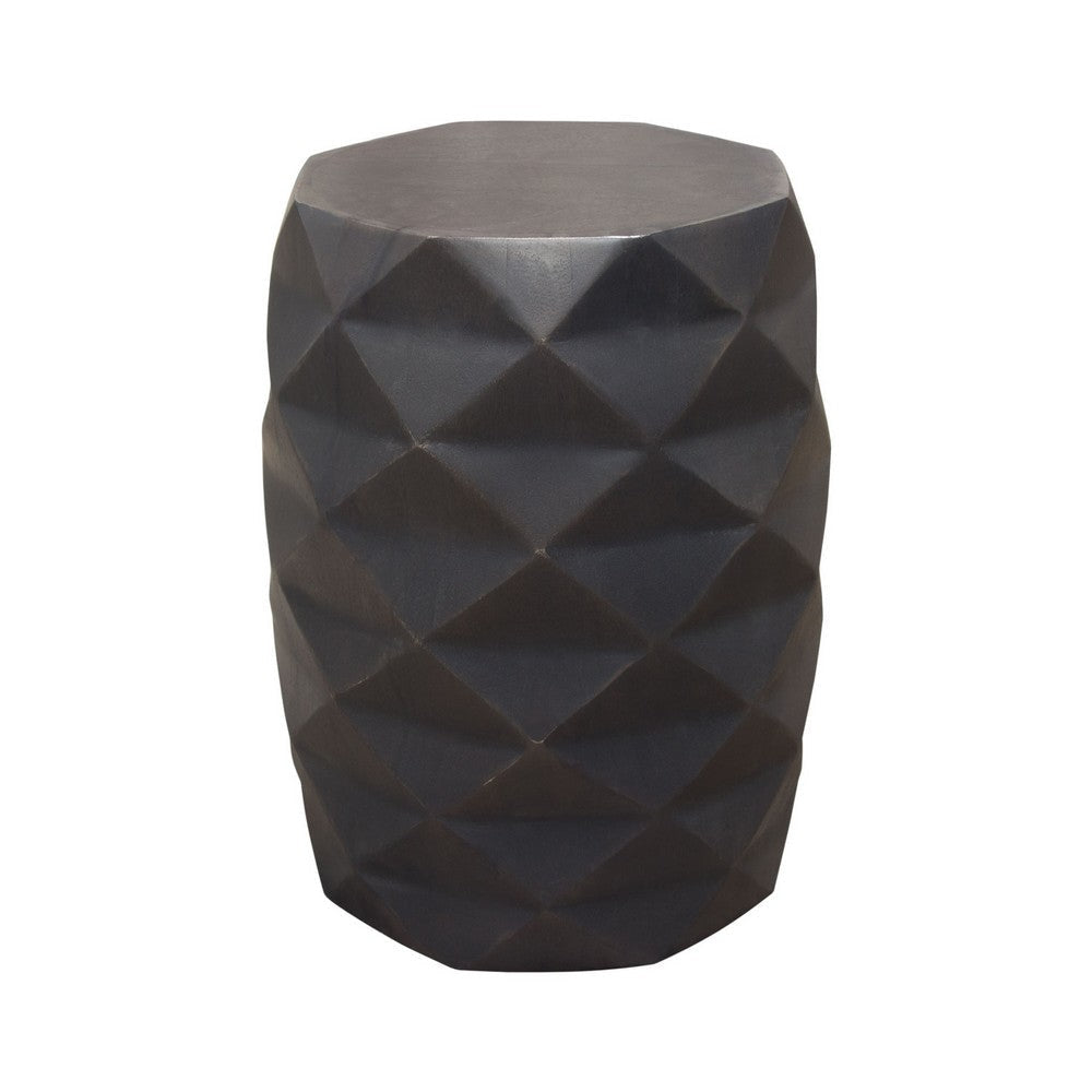 Fery Side End Table | 14" | Smoke Gray Mango Wood w Geometric Motifs