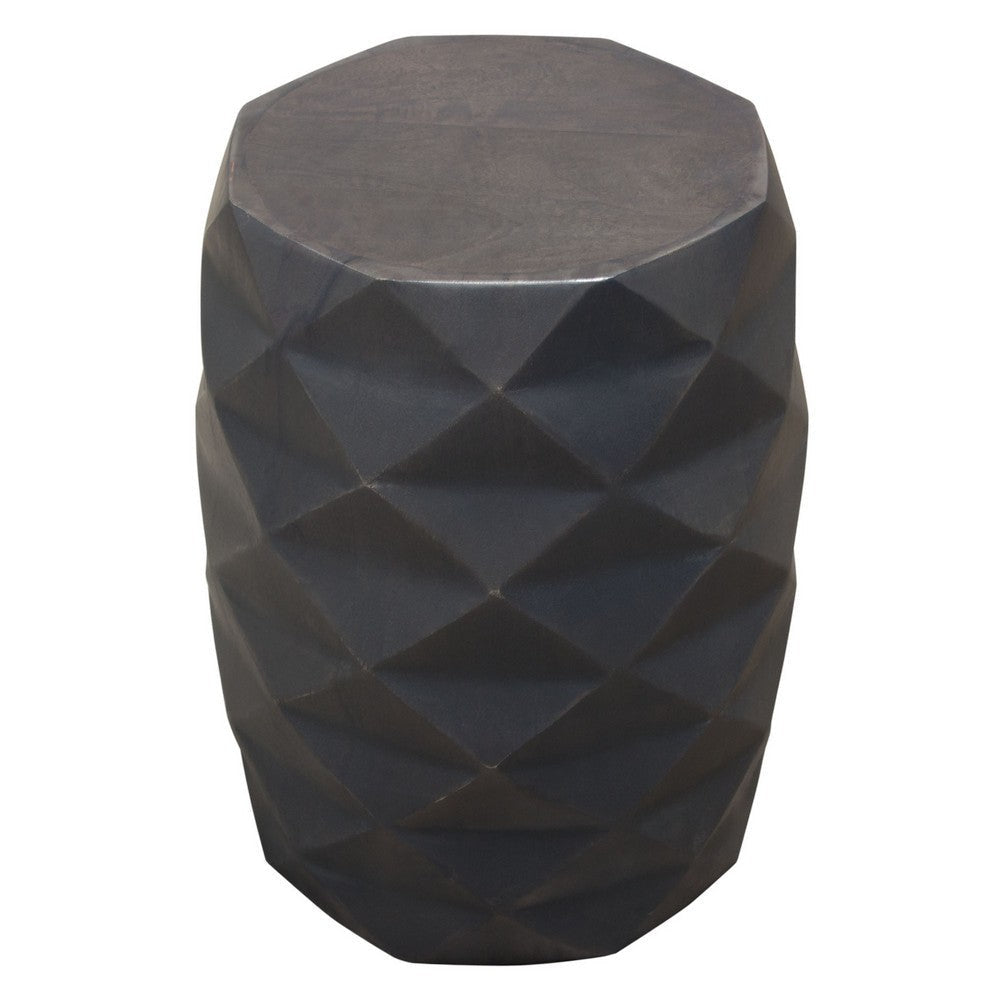 Fery Side End Table | 14’’ | Smoke Gray Mango Wood w Geometric Motifs BM338782