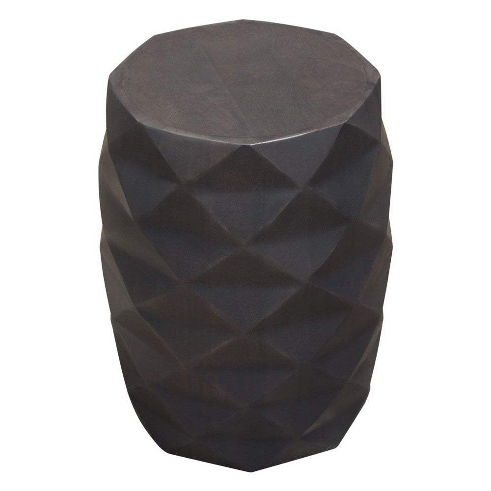 Fery Side End Table | 14’’ | Smoke Gray Mango Wood w Geometric Motifs BM338782