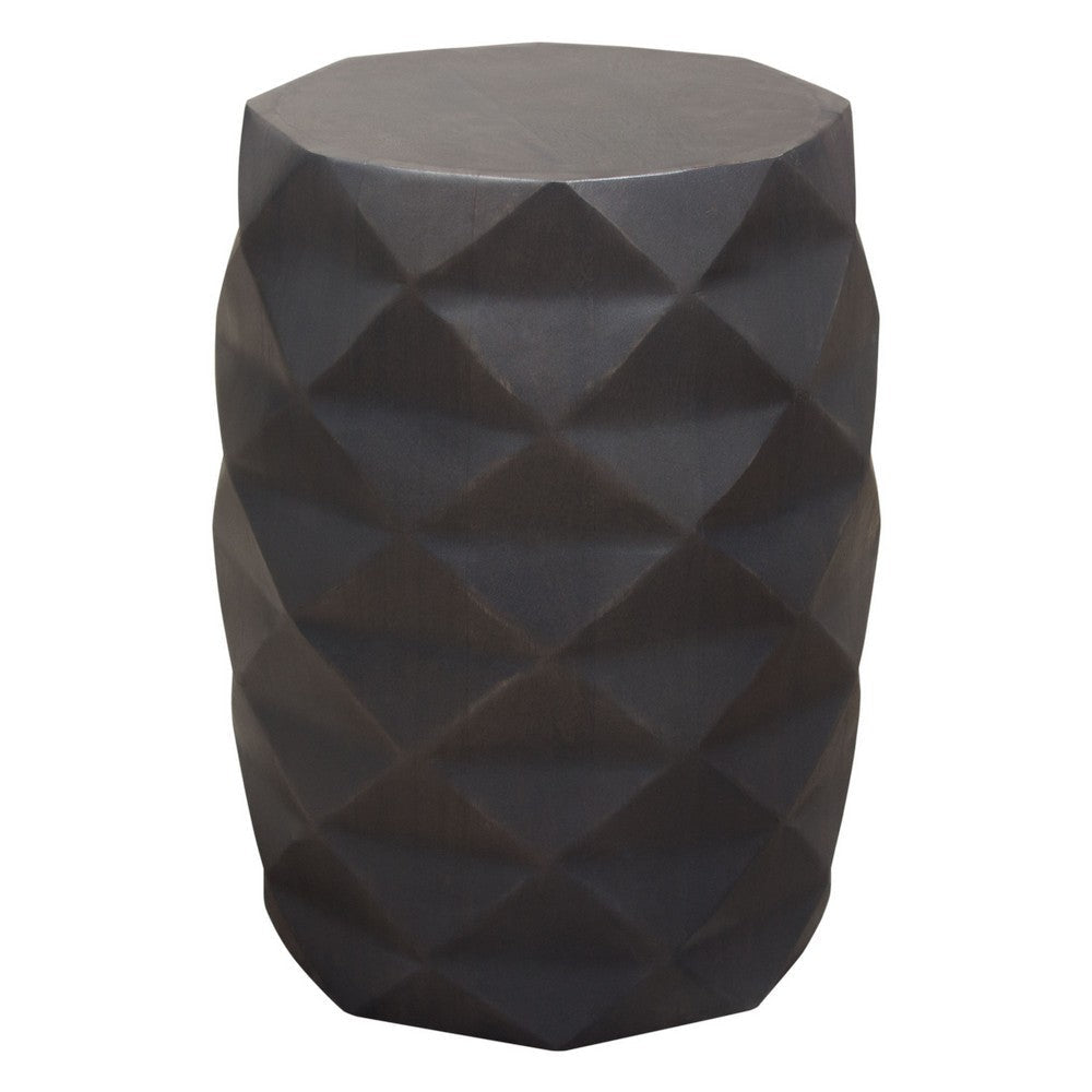 Fery Side End Table | 14’’ | Smoke Gray Mango Wood w Geometric Motifs BM338782