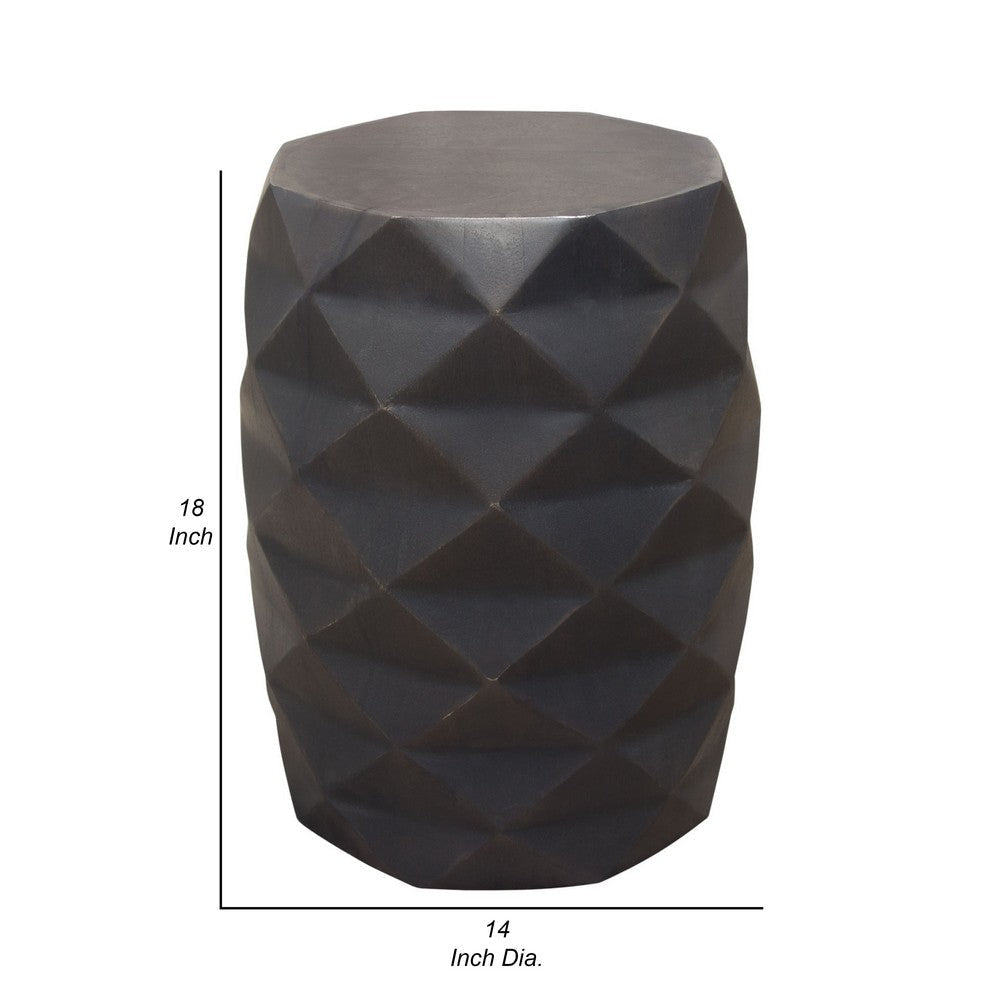 Fery Side End Table | 14’’ | Smoke Gray Mango Wood w Geometric Motifs BM338782