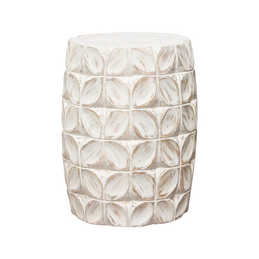 Fery Side End Table | 14" | Distressed White Mango Wood w Leaf Motifs