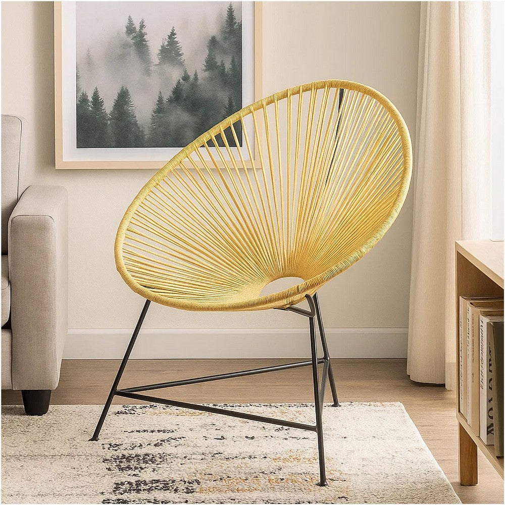 Azy Accent Chair Set of 2 | Orange Natural Woven Rope | Black Iron Base