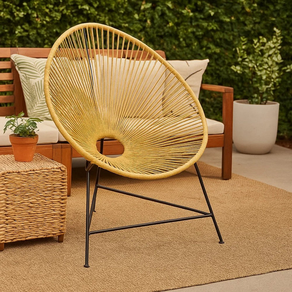 Azy Accent Chair Set of 2 | Orange Natural Woven Rope | Black Iron Base