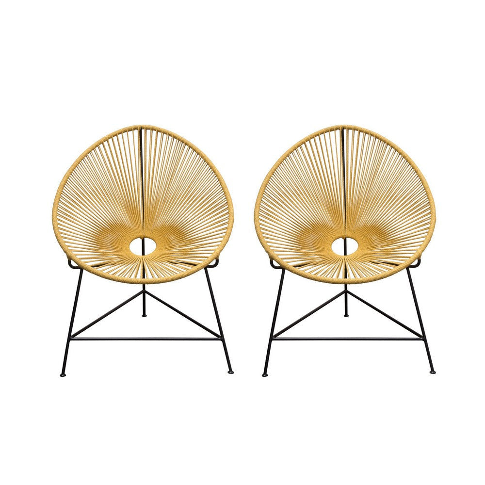 Azy Accent Chair Set of 2 | Orange Natural Woven Rope | Black Iron Base