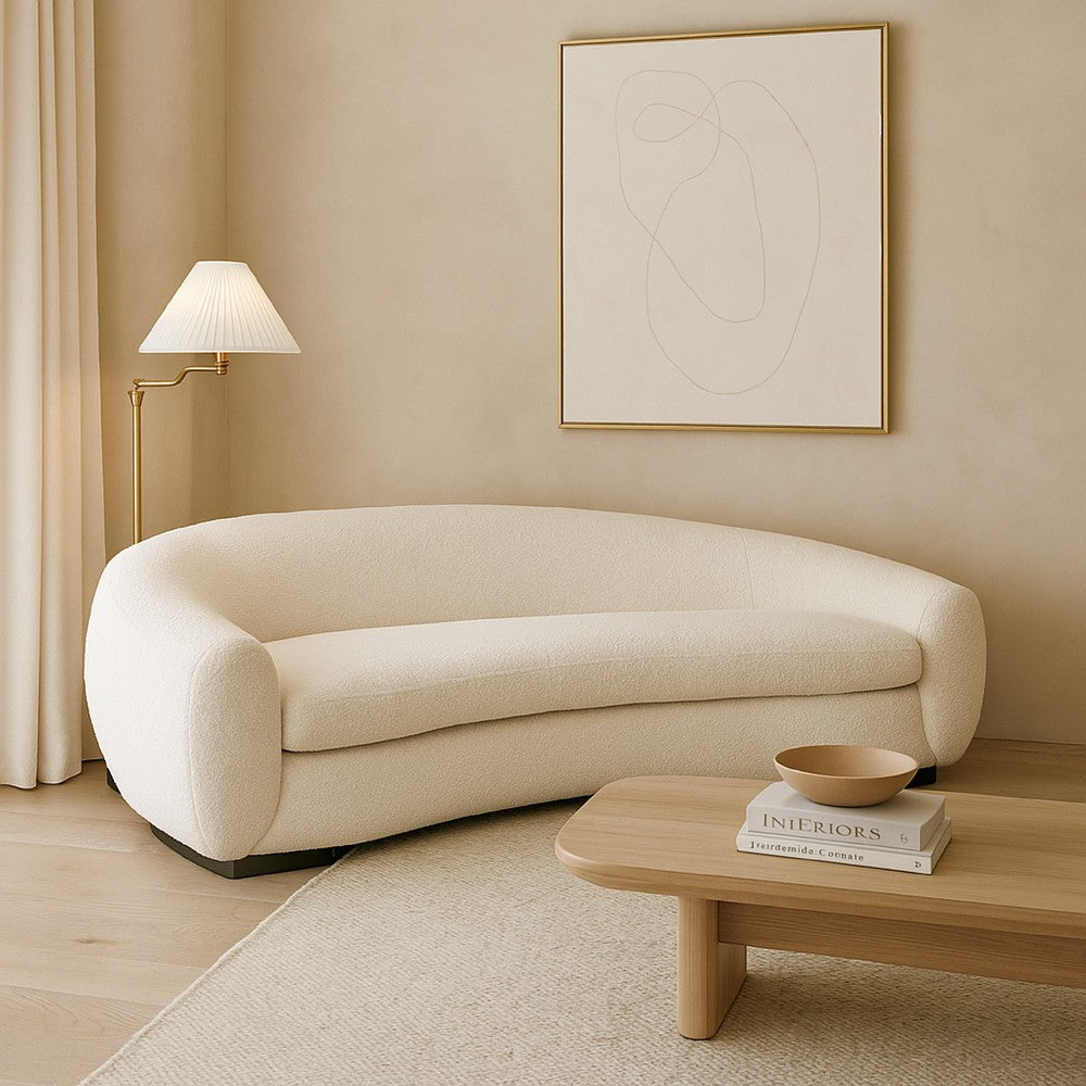 Pasy Sofa | 97" Bone White Boucle Textured Fabric | Metal Legs