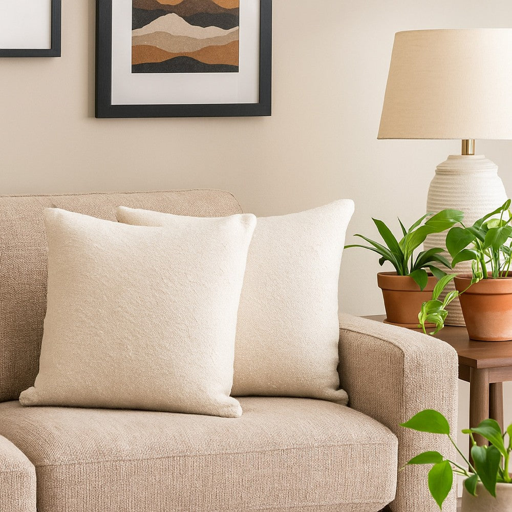 Wily Accent Pillow Set of 2 | 16’’ Square | Bone White Boucle Fabric BM338793