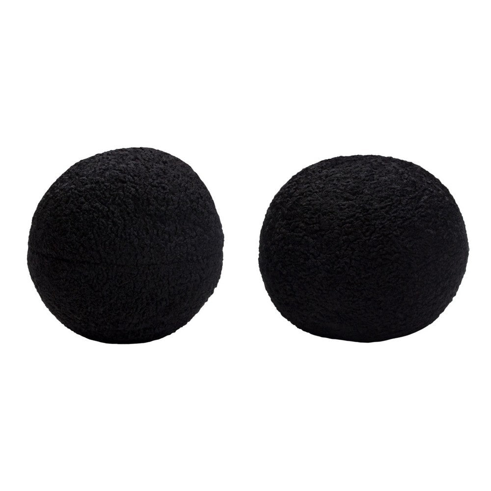 Wily Accent Pillow Set of 2 | 10’’ Round Ball| Black Faux Sheepskin