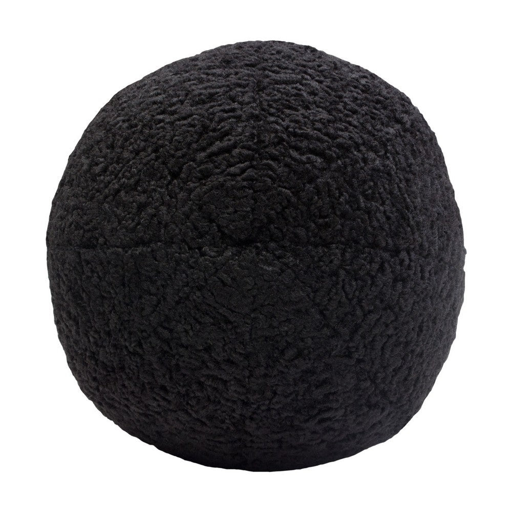 Wily Accent Pillow Set of 2 | 10’’ Round Ball| Black Faux Sheepskin