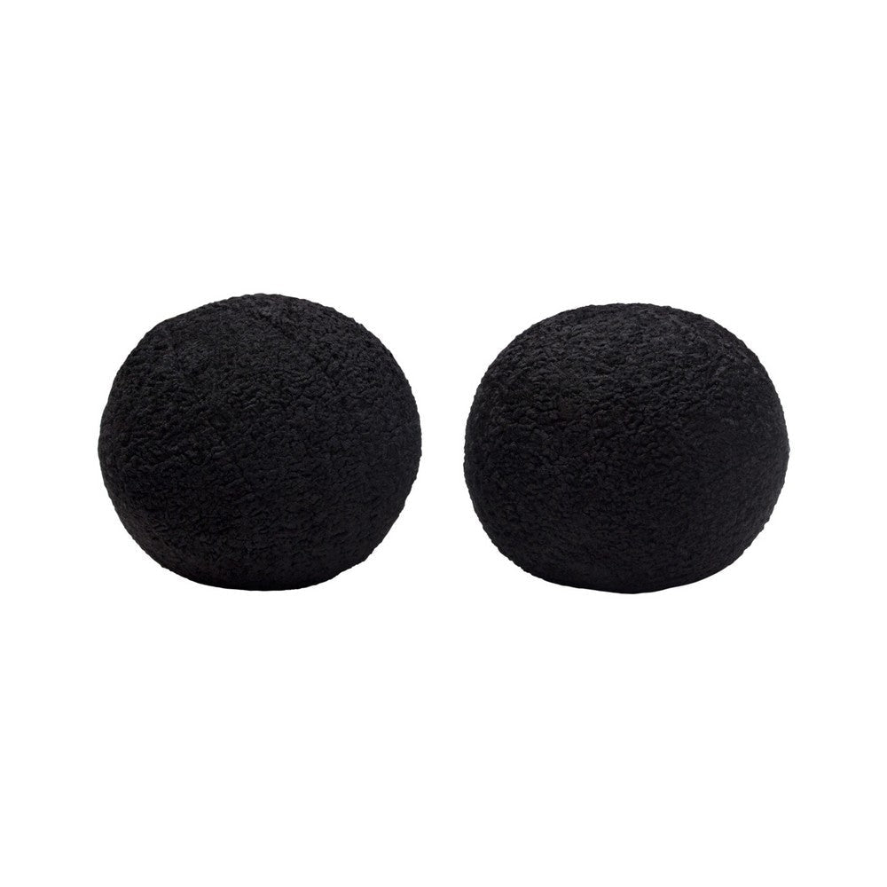 Wily Accent Pillow Set of 2 | 10’’ Round Ball| Black Faux Sheepskin