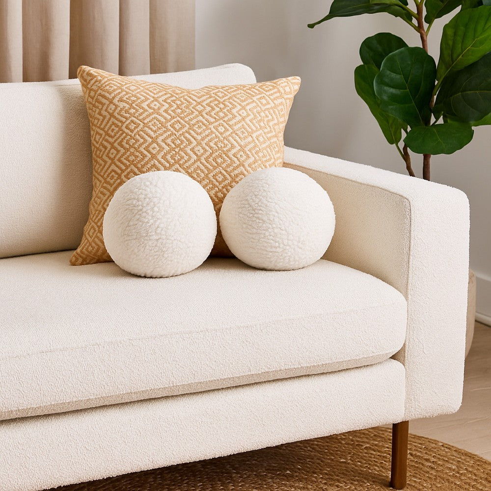 Wily Accent Pillow Set of 2 | 10’’ Round Ball| White Faux Sheepskin